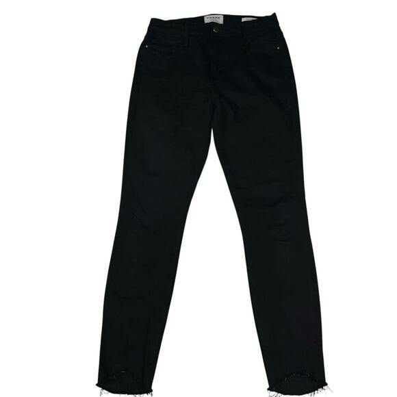 FRAME Denim Le High Skinny Black Jeans Raw Chopped Hem Like New Size 28 - Picture 1 of 11